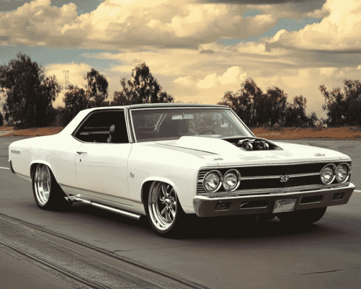 White Chevrolet El Camino Engine Diamond Painting