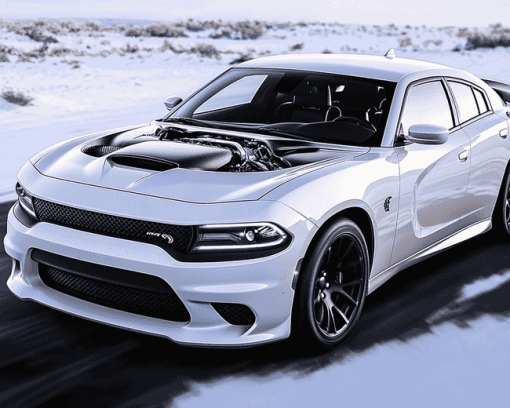 White Dodge Hellcat Muscle Car Diamond Painting