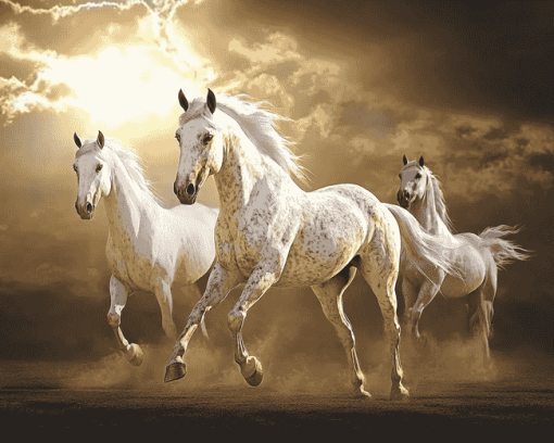 White Horses Elegance Diamond Painting