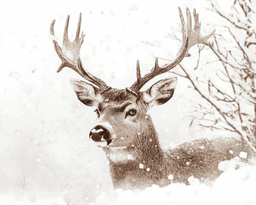 Winter Deer in Snow Diamond Painting