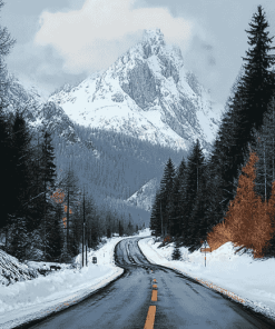 Winter Mountain Road Diamond Painting