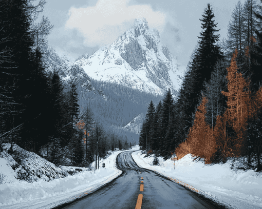 Winter Mountain Road Diamond Painting