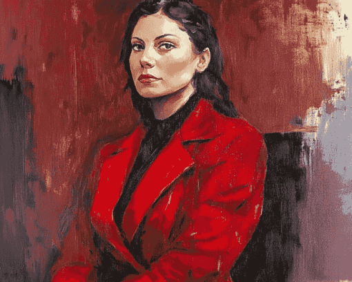 Woman In Red Coat Diamond Painting