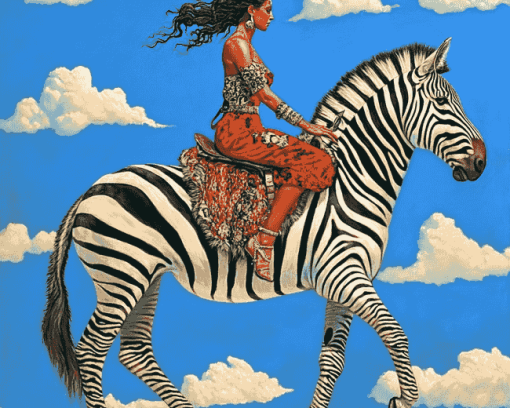 Woman Riding Zebra Diamond Painting