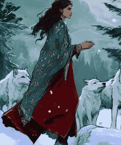 Woman and Wolves Animation Diamond Painting