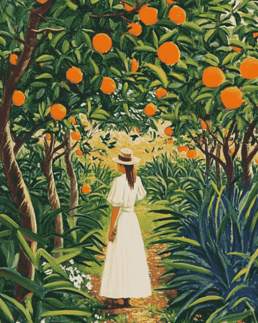 Woman in Vintage Orange Grove Diamond Painting