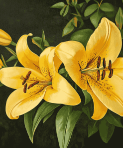 Yellow Lily Rose Flowers Diamond Painting