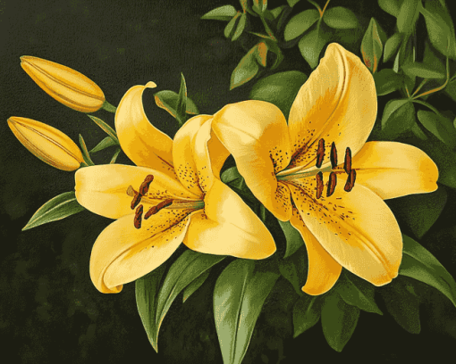 Yellow Lily Rose Flowers Diamond Painting