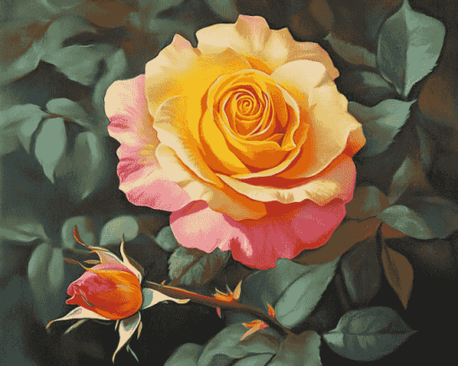 Yellow and Pink Rose Blossoms Diamond Painting