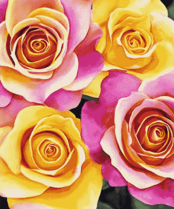 Yellow and Pink Rose Blossoms Diamond Painting