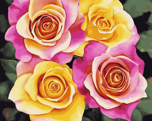 Yellow and Pink Rose Blossoms Diamond Painting